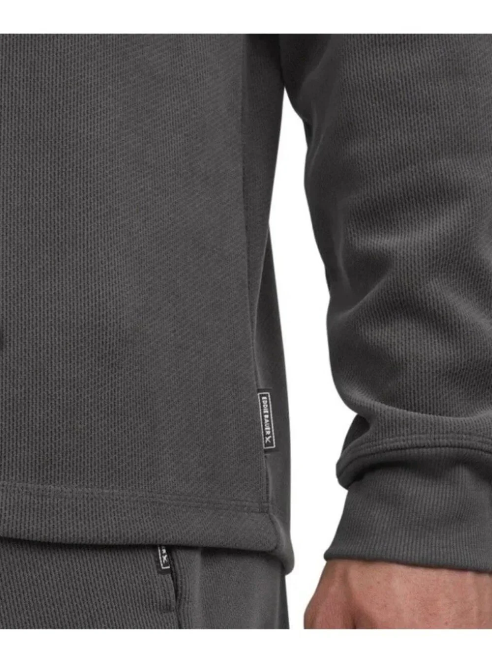 Eddie Bauer Men's Medium Gray Textured Lounge Hoodie Polyester Blend e1515